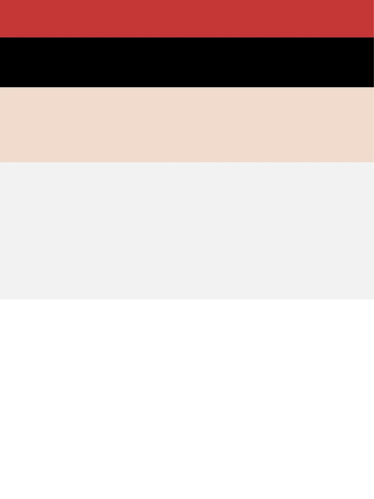 Farbpalette von Heirocc: Rot, Schwarz, Sand, Hellgrau und Weiß