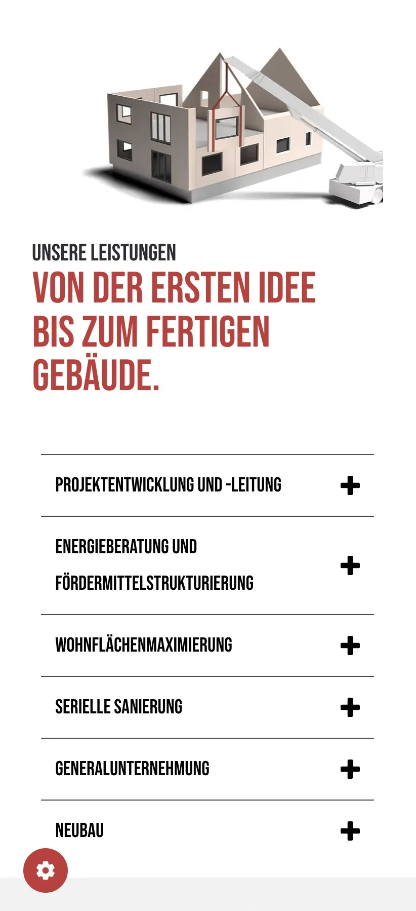 Mobile Ansicht: Leistungsübersicht „Von der ersten Idee bis zum fertigen Gebäude“